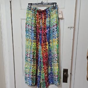 Jams WORLD ROAD Trip Pattern Color Boho Geometric Women Small Wide Leg Pants🌈🌈